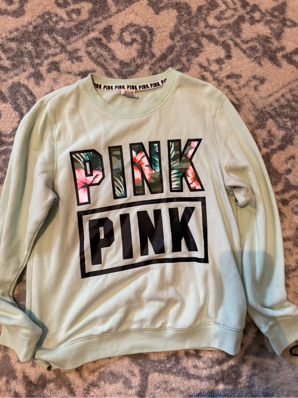 PINK Victoria's Secret Mint Crewneck with Floral Logo